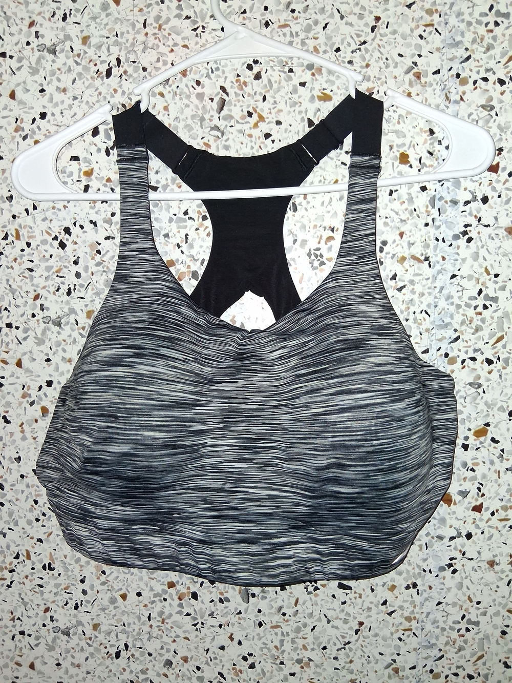 Avia Black & Gray Space-Dye Racerback Sports Bra